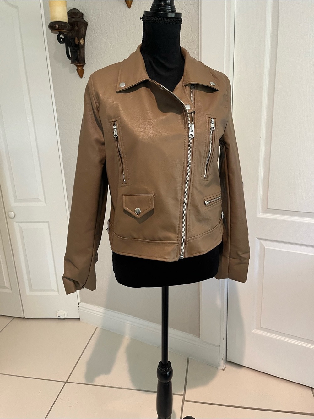 Love Tree Taupe Faux Leather Moto Jacket